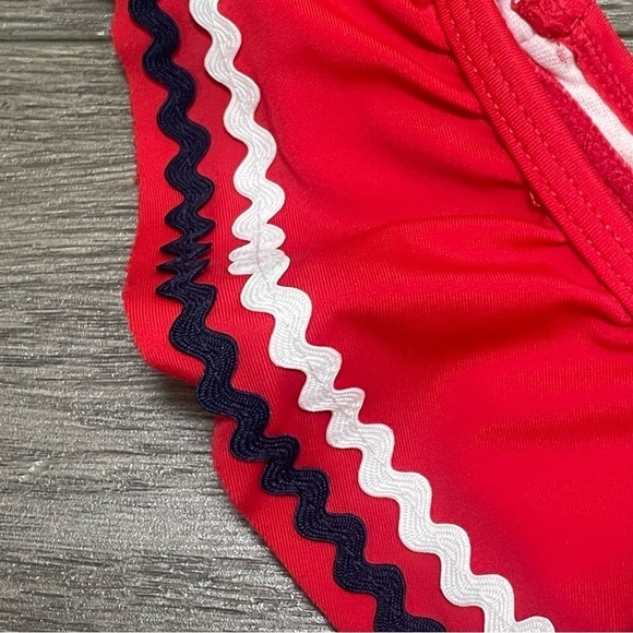 Janie and Jack Swimsuit Girls Red White Ruffle One Piece Ric Rac Retro Sz 6-12 M - Picture 6 of 7